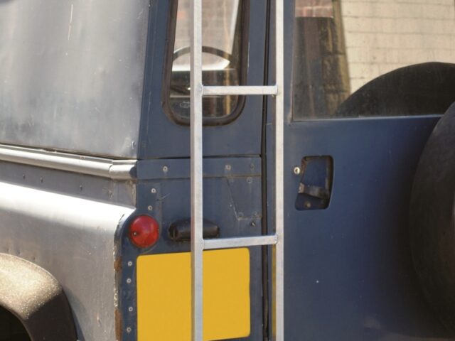 Defender galvanised roof rack access ladder for contoured roof type