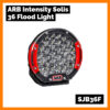 ARB Intensity Solis 36 Flood Light Code: SJB36F Flood light / 36 LEDs / Single Features Kit Includes Description The ARB Intensity Solis provides a whole new level to the ARB Intensity range of driving lights and bars. Introducing digital dimming control and providing a massive 1 lux @ 1,032m for an individual spot beam via the 30 x 4W combined with 6 x 10W high output OSRAM LEDS provides a smooth driving beam. Revolutionary update of the Intensity light New colour design and shape New inter-changable bezels Superior grade LEDs and electronics Digital dimming control Unique ARB engineered reflectors Input - 10 - 30V Power - 165W Current draw - 12.4A @132.V Output - raw - 18,178 lumens Output - effective - 8,333lumens 1 Lux reading - 729m Spread - 11 degrees Input cable length - 450mm Operating temperature - -40•C to +65*C Colour temperature - 5,700 Kelvin Weight - 3.3kg Connector - 4-pin AT waterproof plug Dimensions (W x H x D) - 225 x 220 x 120mm High Pressure Die Cast Aluminium Bracket & Housing Scalloped back - more bar fitment possible Improved heatsink and UV stabilization Adjustable bracket Pressure tested breather Brackets Various mounting options Vertical & horizontal mounting Simplified fitting Torx security fasteners Solis - Touchpad Silicone touch pad Intuitive feel touch - no eyes off the road Simple 3 button control Easy fitment Cable can be directed at back or out bottom Percentage changes - 5%, 25%, 50%, 75%, 100% Silicone sleeved for durability and protection 58mm (L) x 10mm (D) x 25mm The touchpad is required to operate the ARB Intensity Solis™ lights if no LINX system is connected Compatible With Linx Solis can be fully integrated into LINX. The customer will need to purchase a patch lead that is simple to install + set up the new light and its features within the LINX system. Features include custom pre-sets, infinite dimming control, courtesy light feature and dedicated Solis icons and function. Available in UK only.